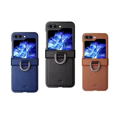 HDD Samsung Z Flip 3/4/5 PU Leather case with Aluminium Alloy Ring