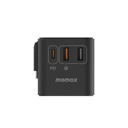 Momax 1-World 70W GAN 3 Port with Built-in-USB-C AC Travel Adapter - Black