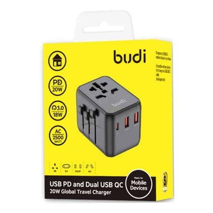 Budi 20W Dual USB & Type- C Global Travel Charger