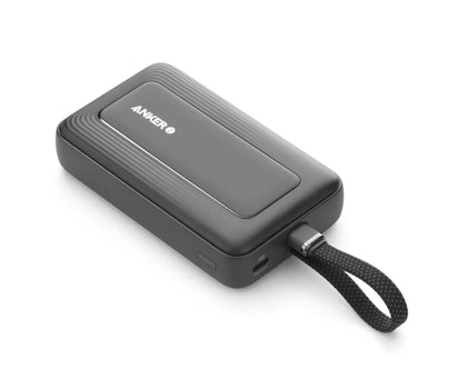 A1688H21--Anker Power Bank 10000, 30W Fast Charging, Built-In USB-C Cable, charging through the built-in USB-C cable or USB-C port. Compact and Portable, White