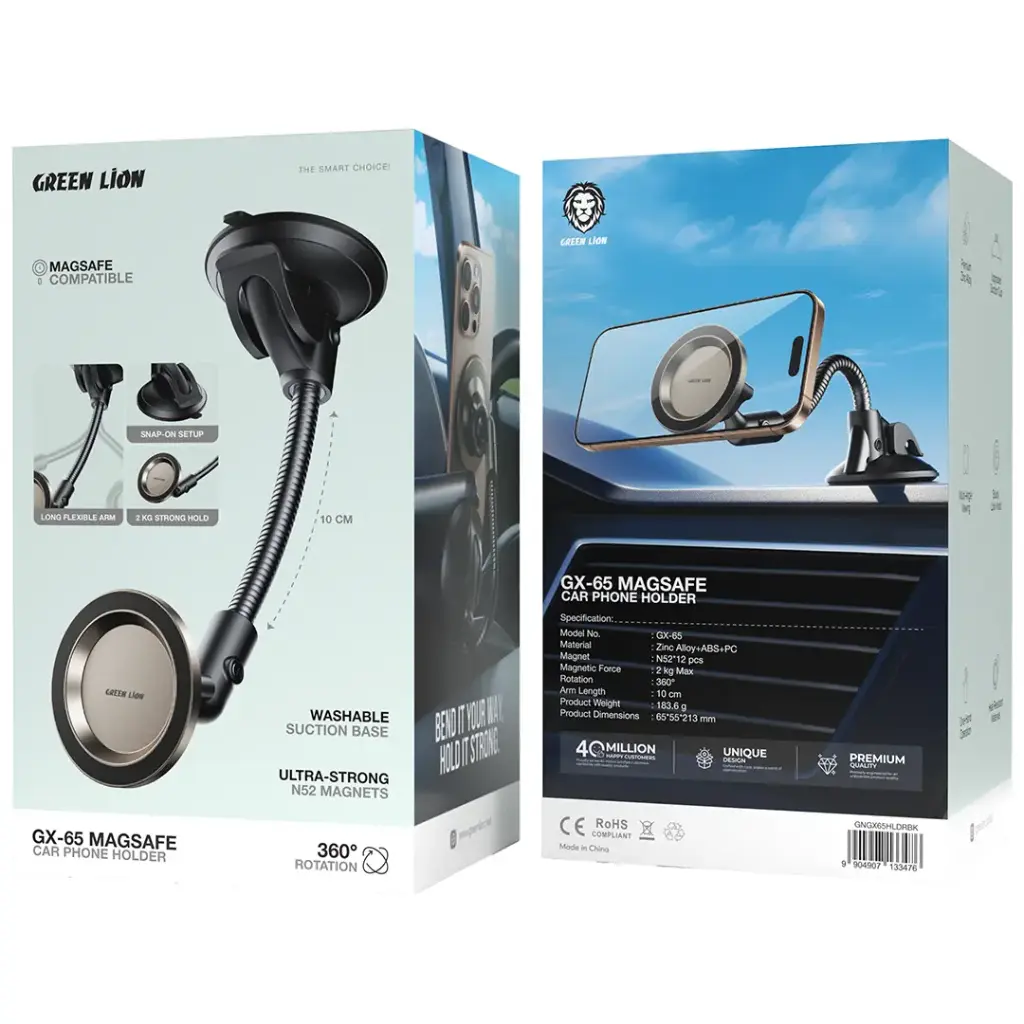 Green Lion GX-65 MagSafe Car Phone Holder - Black