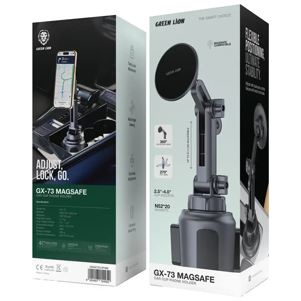 Green Lion GX-73 MagSafe Car Cup Phone Holder - Black