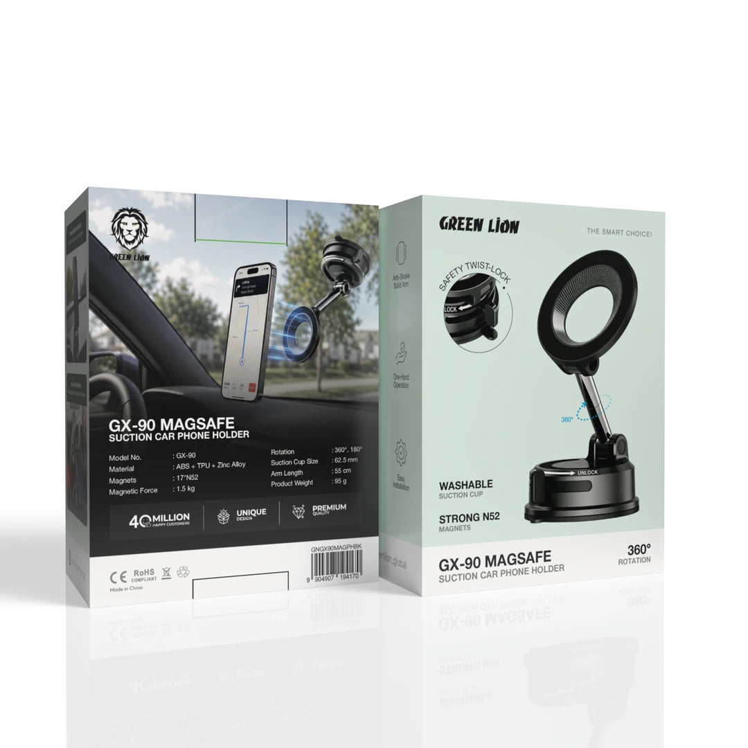 Green Lion GX-90 MagSafe Suction Car Phone Holder - Black