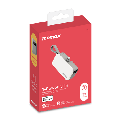 MOMAX 1-Power Mini 5000mah 3 in 1 Power Bank with Lightning Plug