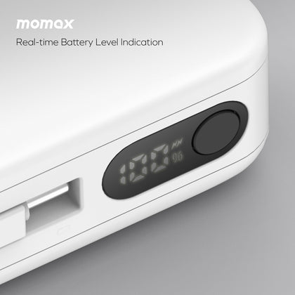 Momax 1-Power Vital+ Power Bank 10000mAh With Built-In USB-C and Lightning Cable - White