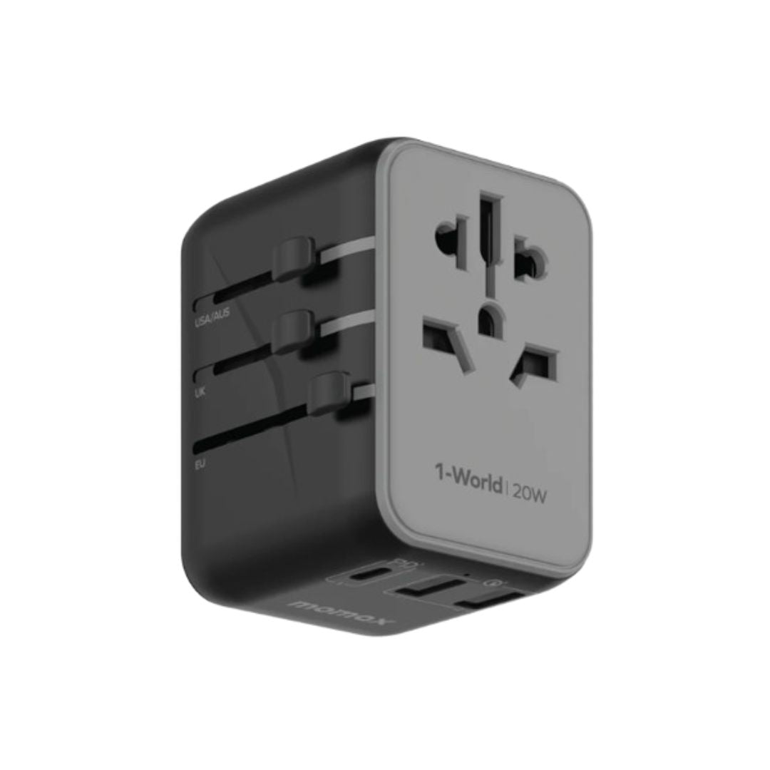 Momax 1-World 20W 3-Port+AC Travel Adapter - Black