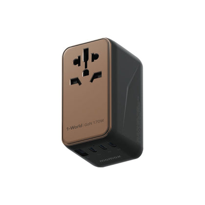 شاحن Momax 1-World للسفر بأربعة منافذ GaN بقوة 170 واط + كابل USB-C - حجر رملي