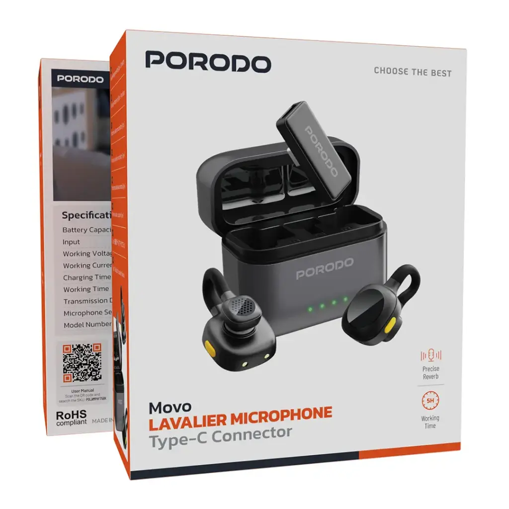 Porodo Movo Lavalier Microphone Type-C Connector - Black