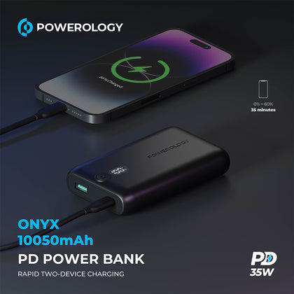Powerology Onyx 10050mAh PD 35W Power Bank - بطارية متنقلة بسعة ١٠٠٠٠ ملي أمبير من شركة باورلوجي