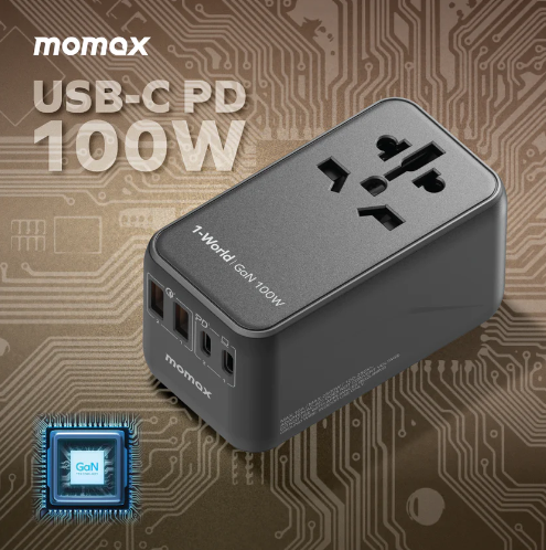 Momax 1-World 100W GaN 4 ports + AC Travel Adapter - Black