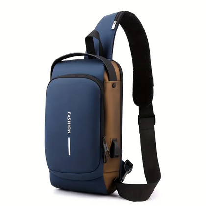 Fashion Crossbody Sling Waterproof Bag With USB Charging Port (Blue & Brown)