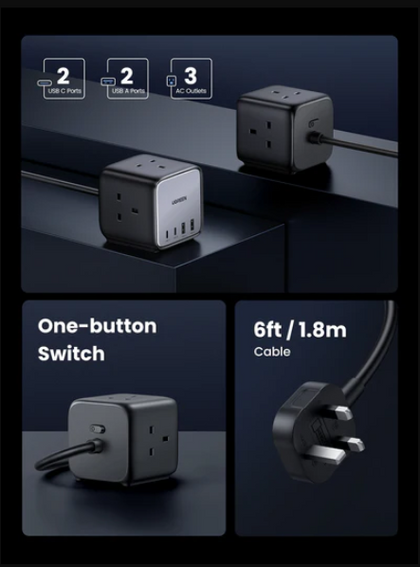 UGREEN 65W USB-C GaN Charging Station-7 Ports Desktop Charger with 1.8m Cord