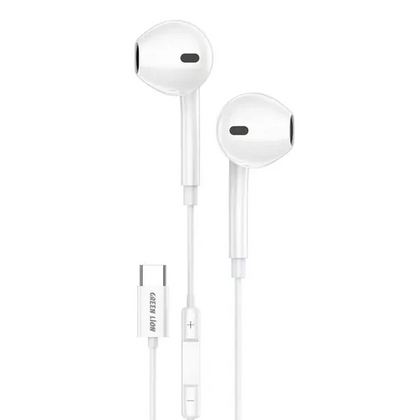 Green Lion Wired Stereo Earphones with Type-C Connector - White