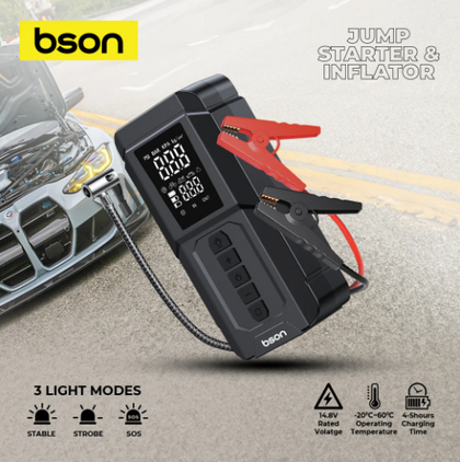 Bson 4-in-1 Jumbo Jump Starter & Inflator, 6000mAh Power Bank, LED Light with 3 Modes, Suitable for Car, SUV, Truck & Motorcycle
