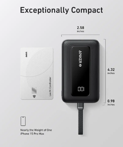 Anker Zolo Powerbank 10000mAh 30W Power Bank Portable Charger with Built-in USB C Cable A1688