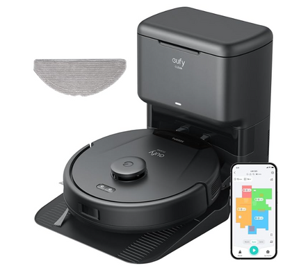 eufy L60 Hybrid Robot Vacuum Cleaner with Mop and Self-Empty Station, Hair Detangling Technology, Up to 60 Days of Hands Free Cleaning, Ultra Strong 5,000 Pa Suction to Remove Hair, Dust, Mop Pad