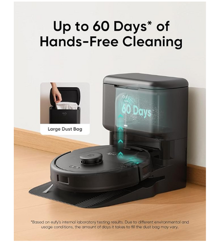 eufy L60 Hybrid Robot Vacuum Cleaner with Mop and Self-Empty Station, Hair Detangling Technology, Up to 60 Days of Hands Free Cleaning, Ultra Strong 5,000 Pa Suction to Remove Hair, Dust, Mop Pad