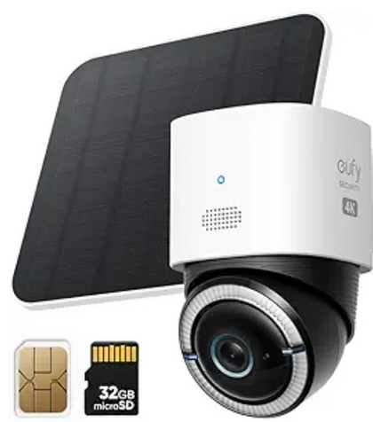 eufy Security 4G LTE Cam S330, 4K Cellular Solar Security Cameras Wireless Outdoor, Pan and Tilt, 4G and Wi-Fi Duo-Mode, AI Tracking, with SIM Card and 32GB SD Card, No WiFi, No Problem