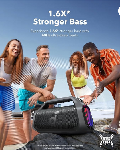 soundcore Boom 2 Plus By Anker, Outdoor Speaker, 140W, 2+2 Channel, BassUp 2.0, 20H Playtime, Fast Charge, IPX7 Waterproof, RGB Lights, Power Bank, Bluetooth 5.3, Portable for Outdoors, Camping, Beach