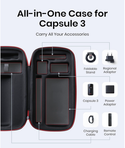 NEBULA Capsule 3 Official All-in-One Travel Case(not for Capsule 3 Laser), Customized for Capsule 3, Adapter, Remote Control, Cables and Stand, Waterproof and Protective Polyester.