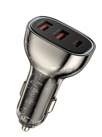 WIWU Wi-QC013 90W PD+QC Kirsite Geek Fast Car Charger Dual USB+Type-C - Black