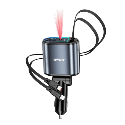 Bwoo 120W 4 in 1 Starry Light Car Charger with 2 Retractable Cables