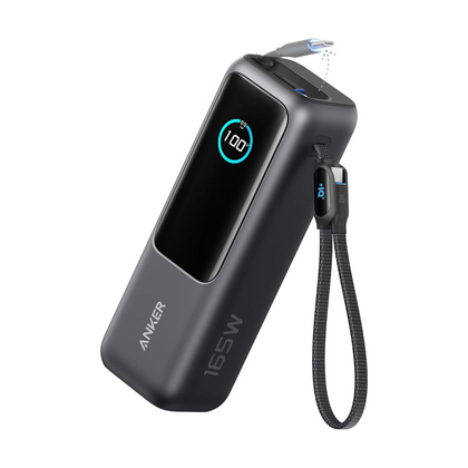 Anker 165W Power Bank, 25,000mAh Portable Charger with Triple 100W USB-C Ports, Built-in and Retractable Cables, for iPhone 16/15 Series, MacBook, Samsung, and More (Flight-Approved)