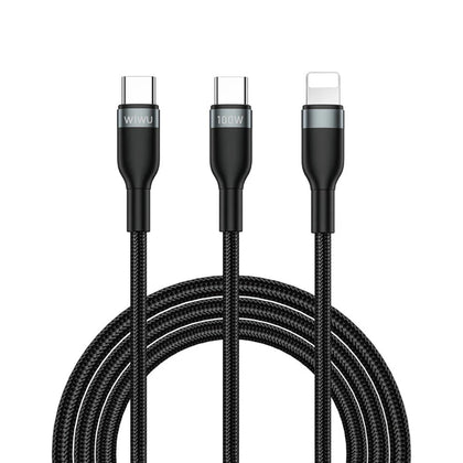Wiwu Wi-C029 Concise Series 2in1 Type-C To Lightning PD Data And Charging Cable 100W 1.2M Black