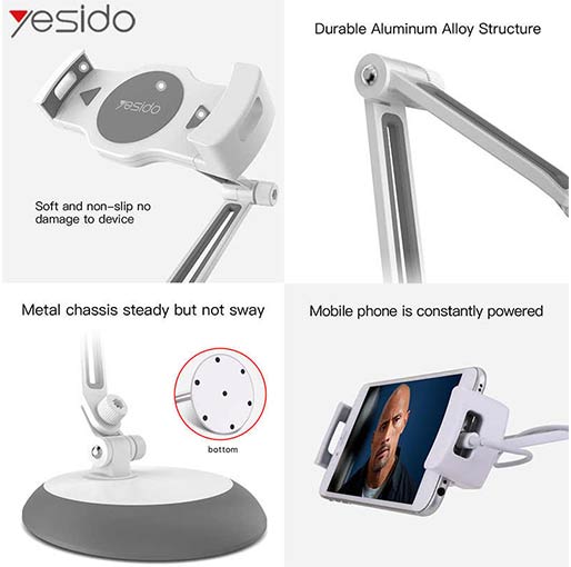 YESIDO Phone/Tablet Stand - حامل الهاتف والتابلت سي 33 ليزي مناسب لجميع الأجهزة أبيض