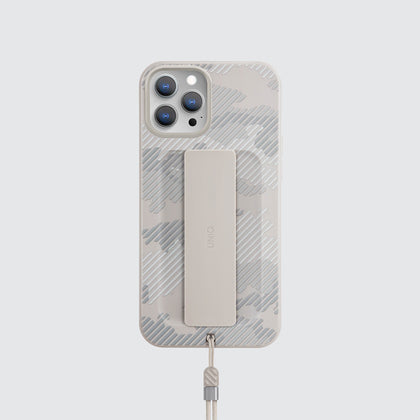 Uniq Iphone 12 Pro Max Hybrid Heldro Designer Edition Case / Cover  - Ivory Camo - كفر حماية مع قبضه من شركة يونيك