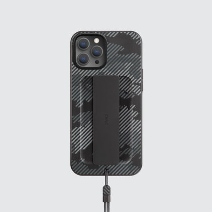 Uniq Iphone 12/12 Pro Hybrid Heldro Designer Edition Case / Cover  - Charcoal Camo - كفر حماية مع قبضه من شركة يونيك