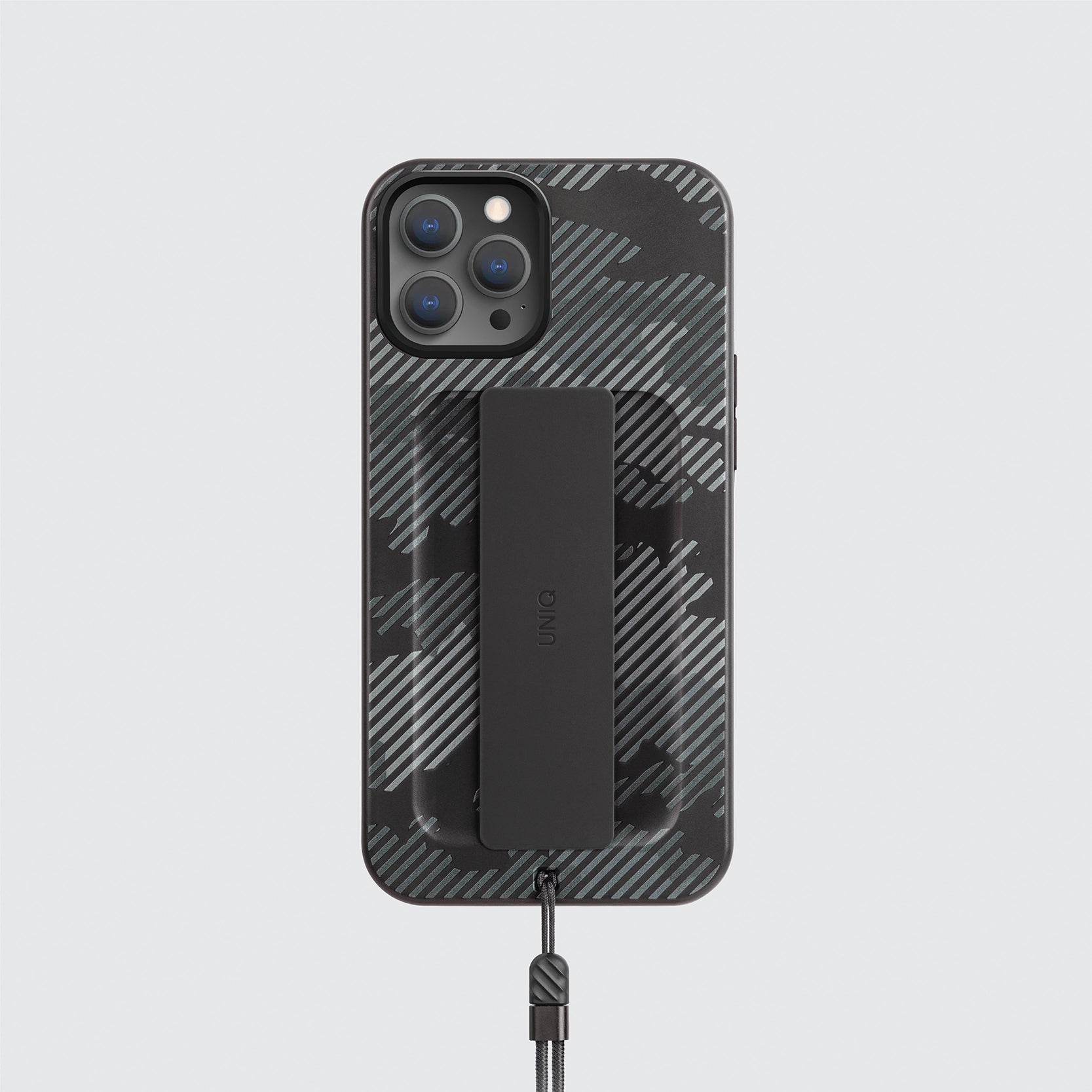 Uniq Iphone 12 Pro Max Hybrid Heldro Designer Edition Case / Cover - Charcoal Camo  - كفر حماية مع قبضه من شركة يونيك