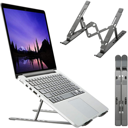 YESIDO Foldable Laptop/Tablet Stand - حامل تابلت محمول قابل للطي والتعديل بارتفاع قابل للطي ومزود بعشرة مستويات لأجهزة الكمبيوتر واللابتوب والتابلت