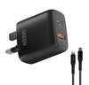 Green Dual USB Port Wall Charger PD+QC3.0 20W UK with PVC Type-C to Lightning Cable 1.2M - Black
