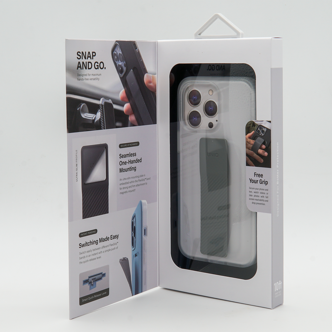 Uniq Iphone 13 Pro Hybrid Heldro Mount case / cover  - DOVE (MATTE CLEAR) - كفر حماية مع قبضه مغناطيسيه من شركة يونيك