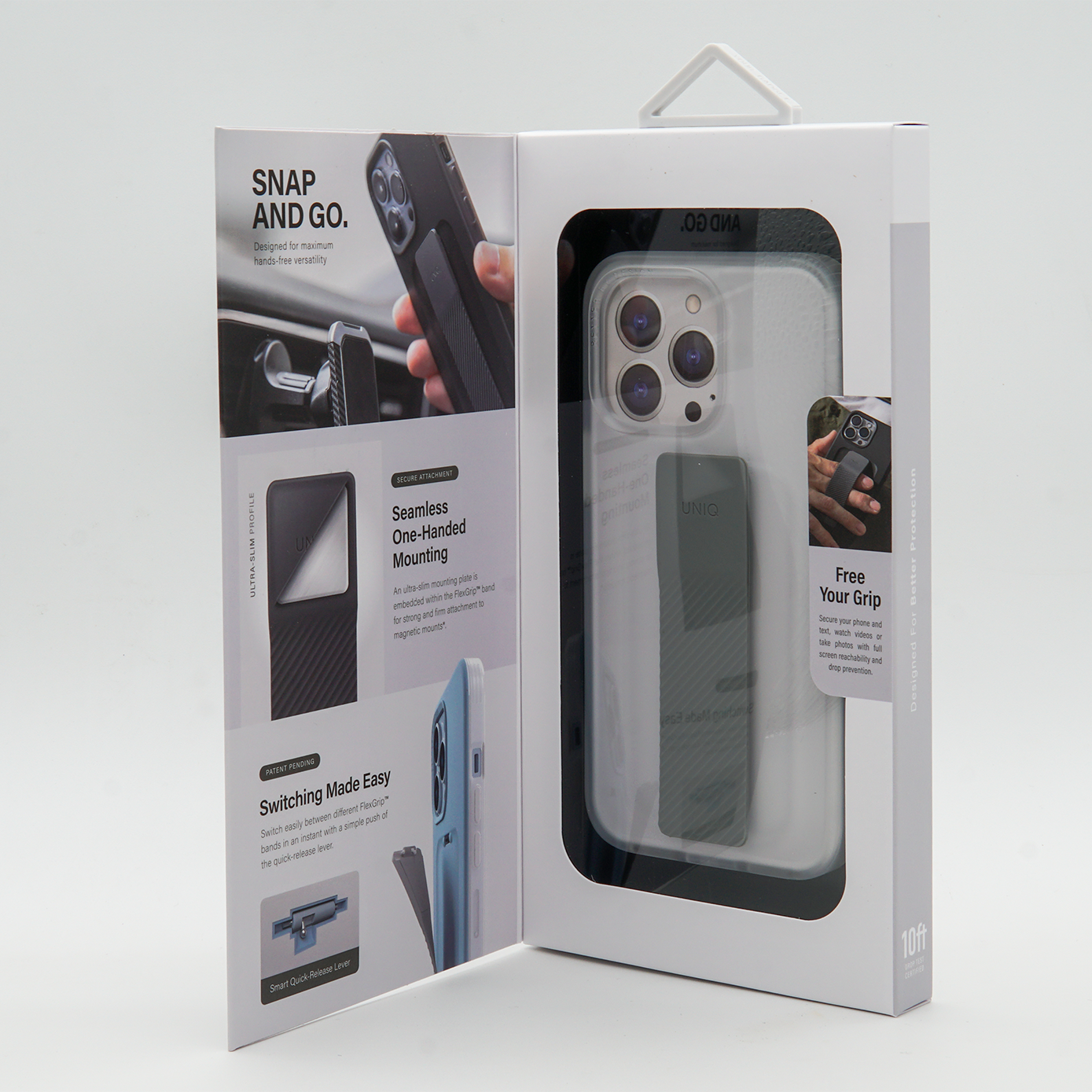 Uniq Iphone 13 Pro Max Hybrid Heldro Mount case / cover  - DOVE (MATTE CLEAR) - كفر حماية مع قبضه مغناطيسيه من شركة يونيك