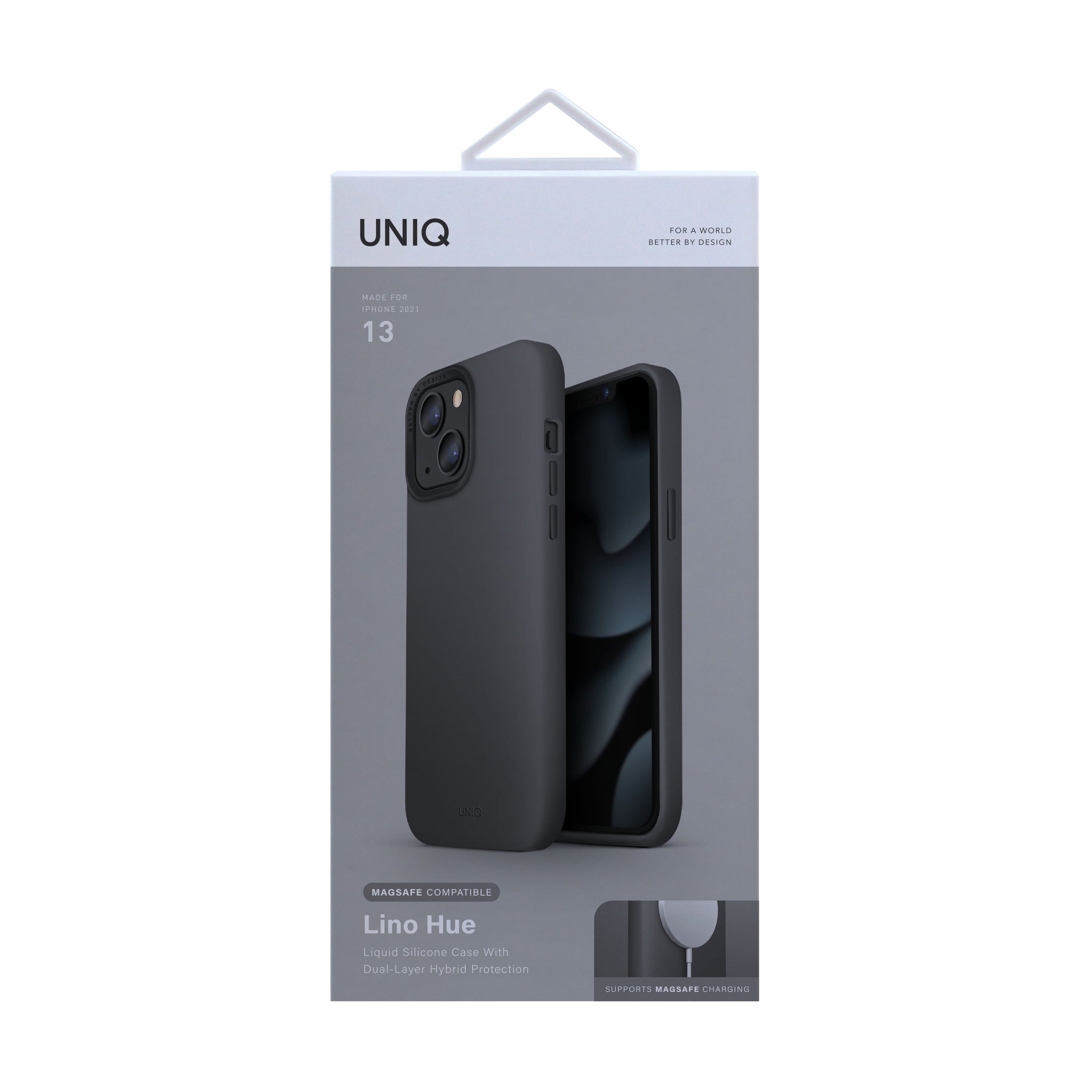 Uniq Iphone 13 Hybrid Lino Hue Mobile Cover / Case  with Magsafe Compatibility - CHARCOAL (GREY) - كفر سليكون مع مق سيف من شركة يونيك