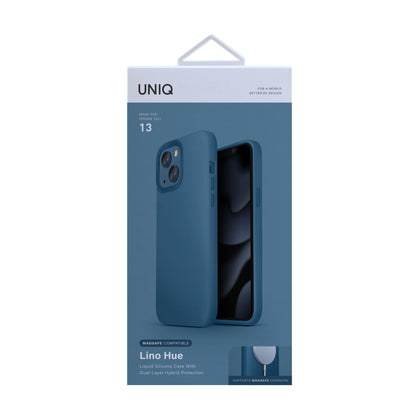 Uniq Iphone 13 Hybrid Lino Hue Mobile Cover / Case  with Magsafe Compatibility - CASPIAN (BLUE)