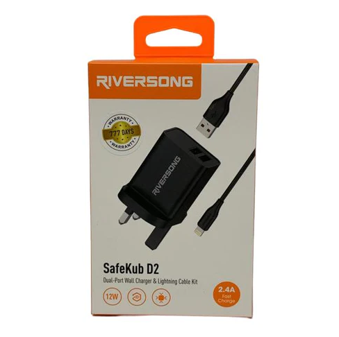 Riversong Dual-Port Wall Charger & Lightning Cable Kit AD29L - Black ...