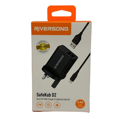 Riversong Dual-Port Wall Charger & Lightning Cable Kit AD29L - Black
