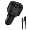 Green Dual Port Car Charger PD+QC3.0 20W with PVC Type-C to Lightning