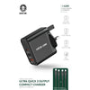 Green Ultra Quick 3 Output Compact Charger with Type-A to Type-C and Type-C to Lightning Cable - Black