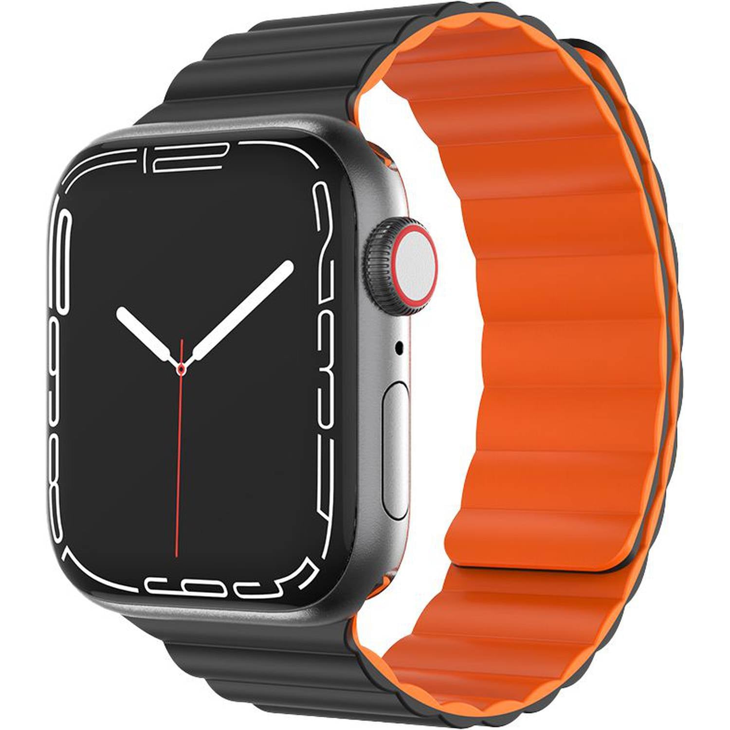 Green Silicone Magnetic Watch Band for Apple Watch 42/44/45MM - Black/Orange