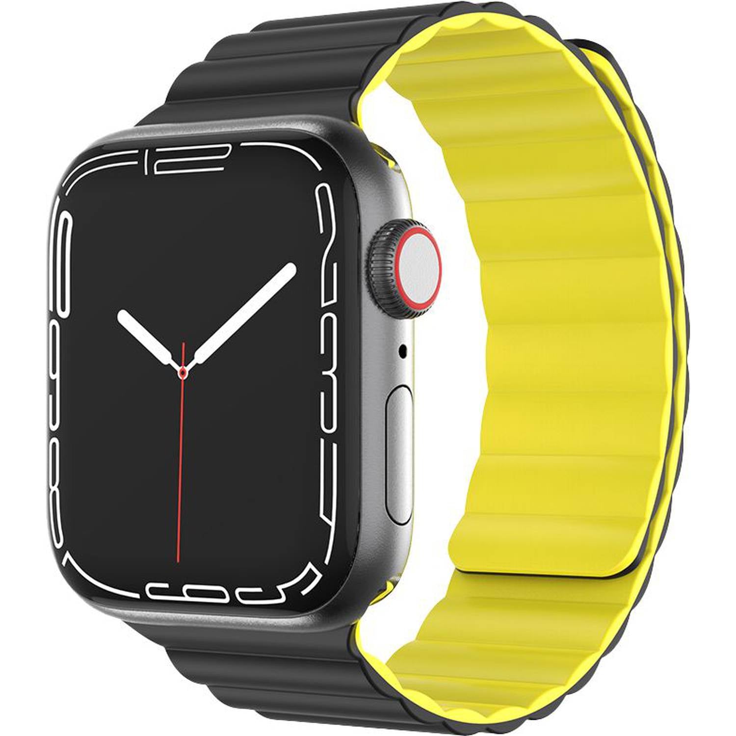 Green Silicone Magnetic Watch Band for Apple Watch 42/44/45MM - Black/Yellow