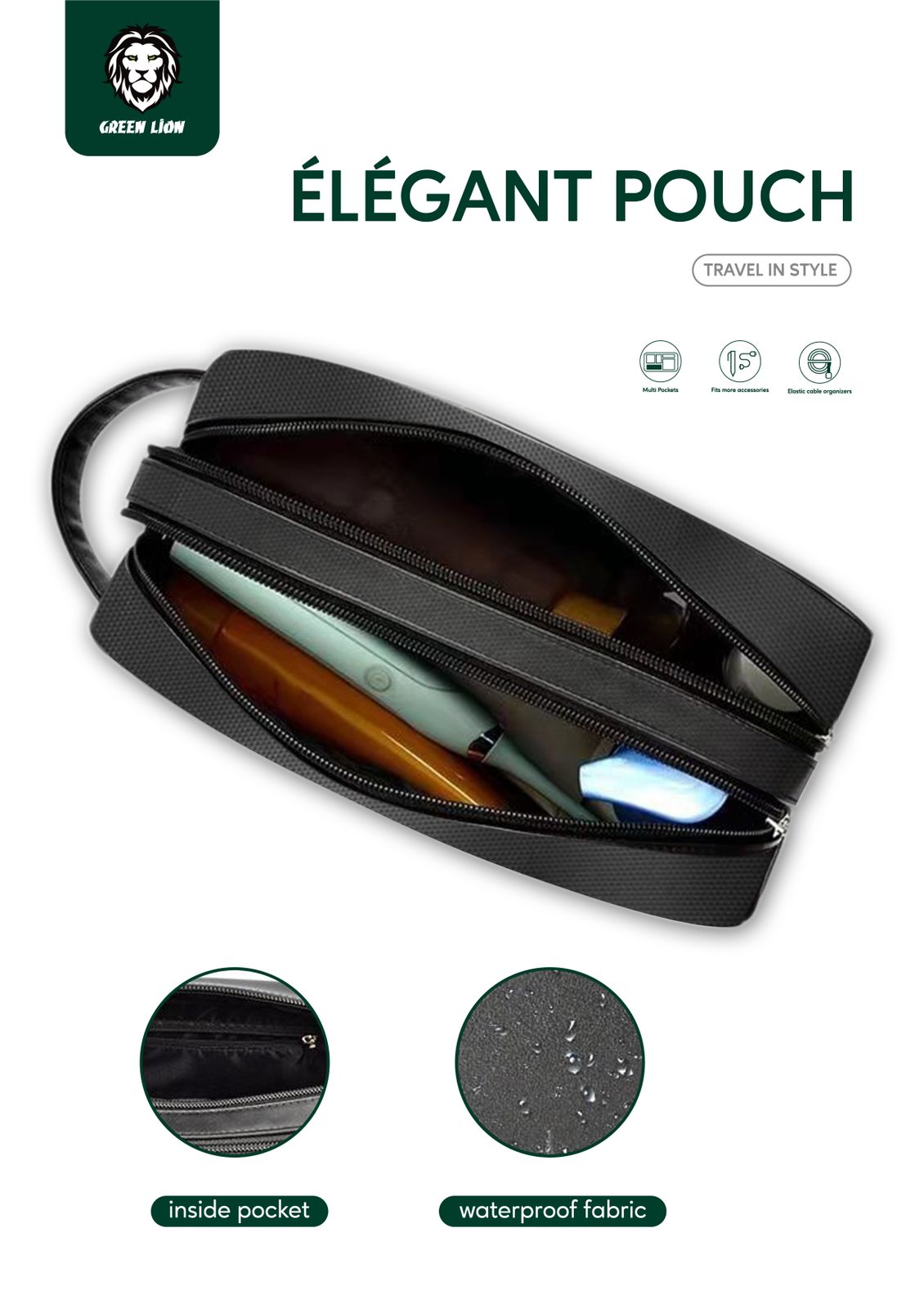 Green Elegant Pouch - Black - شنطة للإكسسوارات من شركة قرين لايون
