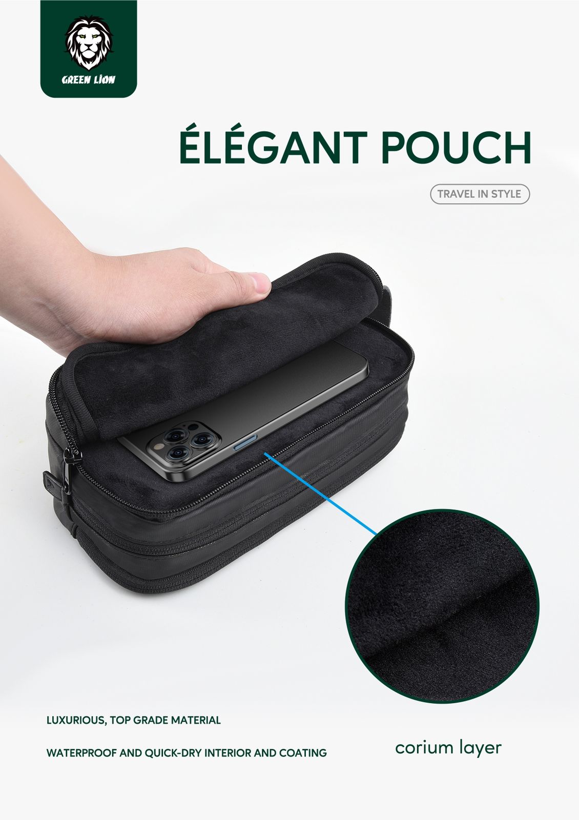 Green Elegant Pouch - Black - شنطة للإكسسوارات من شركة قرين لايون